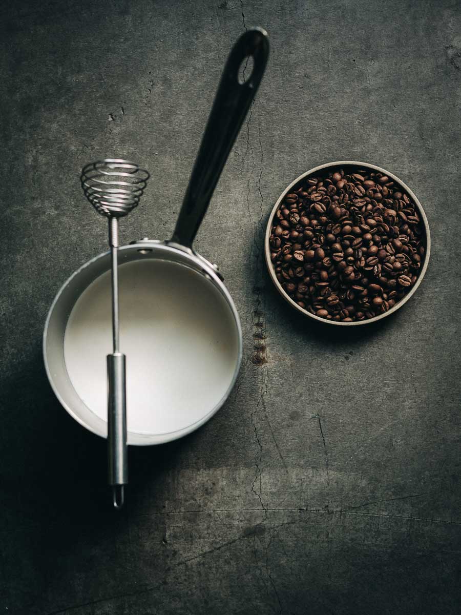 Step One 375ml whole milk 125g coffee
